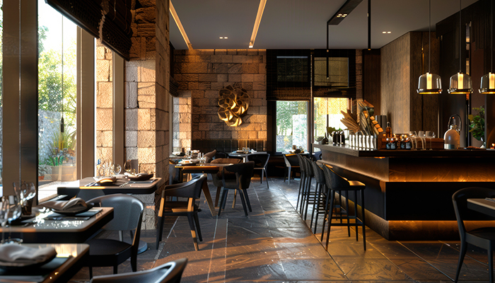 Restaurante con iluminación en su interior